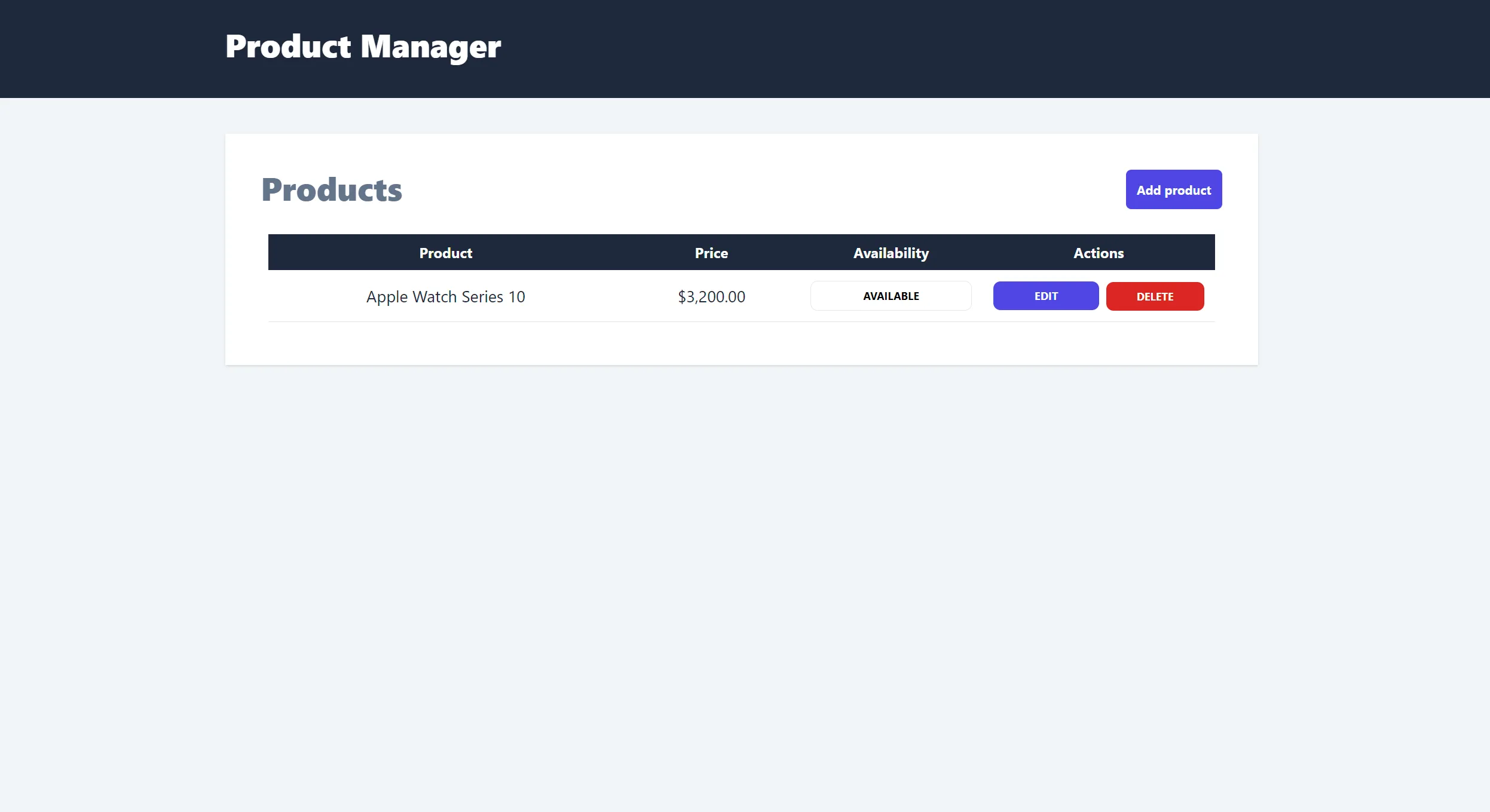 Screenshot of the Product Manager application.